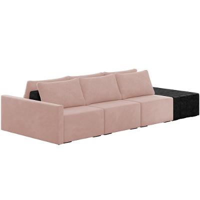Sofá Ilha Modular Para Sala 312cm Com Puff Dublin K01 Veludo Rosê E Sintético Preto - Lyam Decor