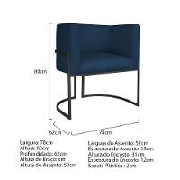 Kit Divã Luna 140cm Lado Direito E 01 Poltrona Base De Ferro Preto Suede Cor Azul Marinho - 3