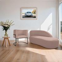 Kit Divã Luna 185cm Lado Direito E 01 Poltrona Base De Ferro Preto Linho Cor Rosê - 9