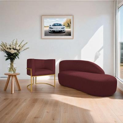 Kit Divã Luna 160cm Lado Direito E 01 Poltrona Base De Ferro Dourada Suede Cor Bordô