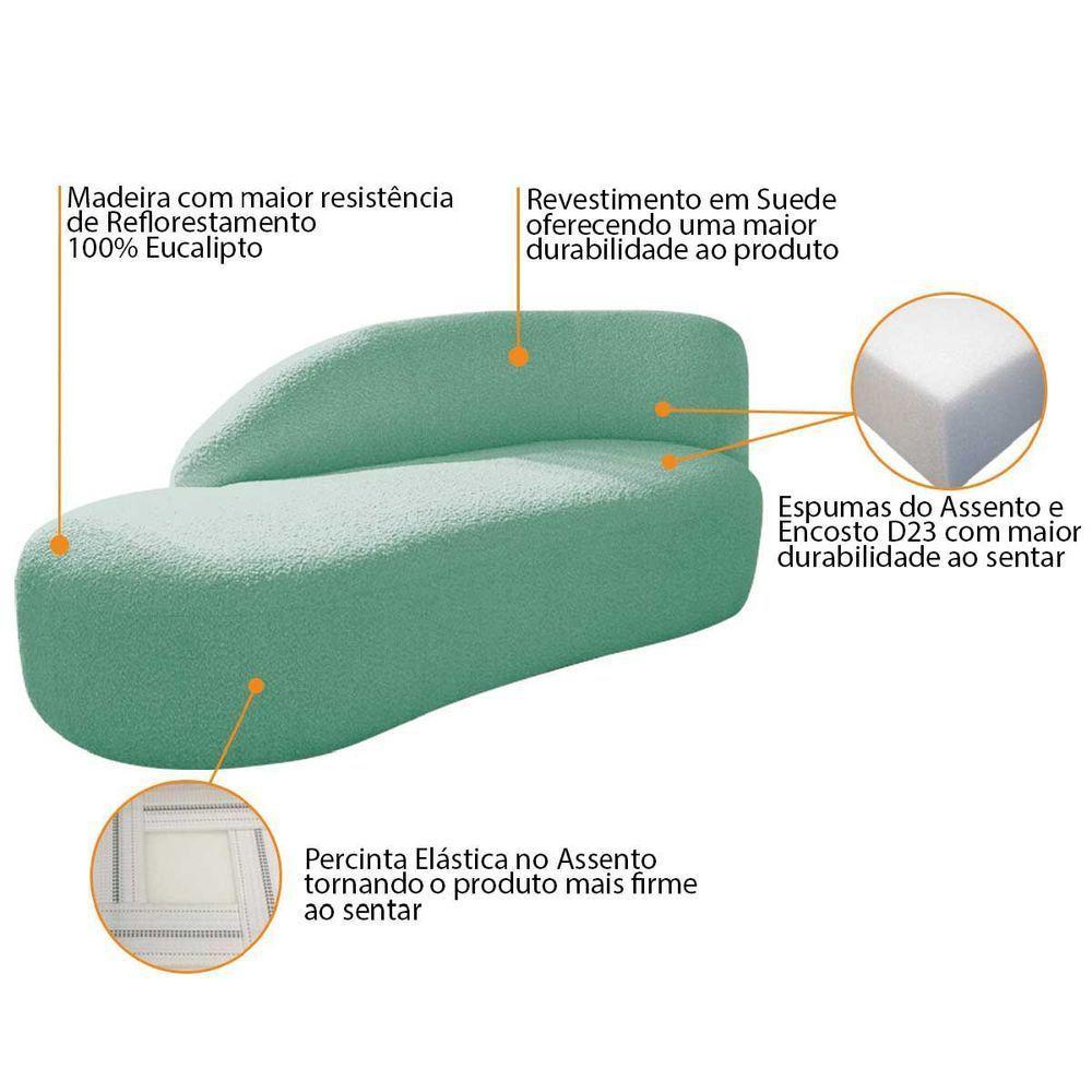 Kit Divã Luna 140cm Lado Esquerdo E 01 Poltrona Base De Ferro Dourado Suede Cor Azul Tiffany - 10