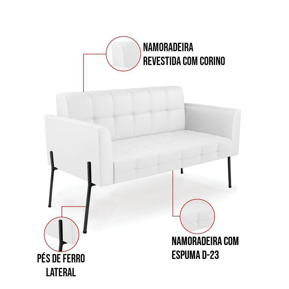 Sofá Namoradeira 2 Lugares Base Pé De Ferro Preto Elisa Corino Branco D03 - D'rossi - 3