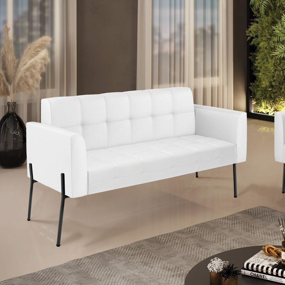 Sofá Namoradeira 2 Lugares Base Pé De Ferro Preto Elisa Corino Branco D03 - D'rossi - 6