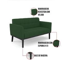 Sofá Namoradeira E Poltrona Base De Madeira Preto Elisa Veludo Verde D03 - D'rossi - 3