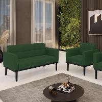 Sofá Namoradeira E Poltrona Base De Madeira Preto Elisa Veludo Verde D03 - D'rossi - 7