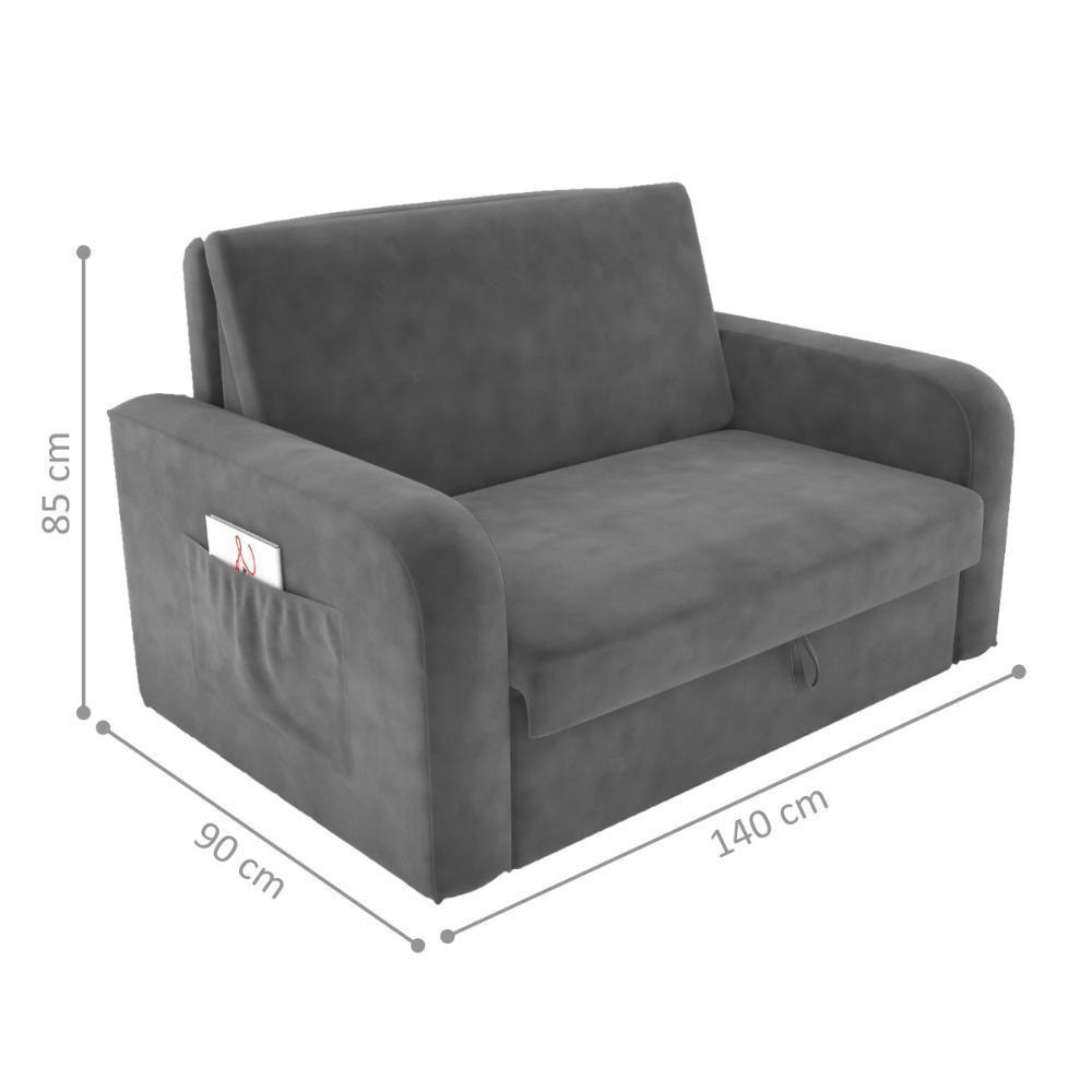 Sofá Cama Com Baú 2 Lugares Numey Veludo Cinza - 4