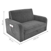 Sofá Cama Com Baú 2 Lugares Numey Veludo Cinza - 4