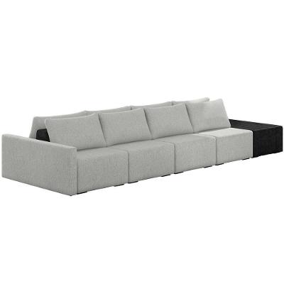 Sofá Ilha Modular Para Sala 432cm Com Puff Dublin K01 Linho Cinza E Sintético Preto - Lyam Decor
