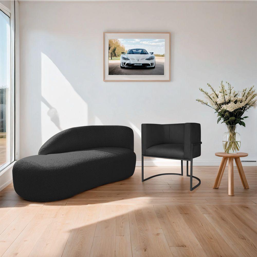 Kit Divã Luna 140cm Lado Esquerdo E 01 Poltrona Base De Ferro Preto Suede Cor Preto - 9