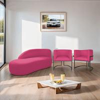 Kit Divã Luna 140cm Lado Esquerdo E 02 Poltronas Base De Ferro Preto Suede Cor Pink - 9