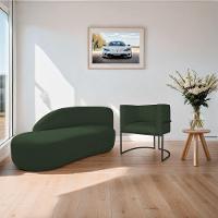 Kit Divã Luna 140cm Lado Esquerdo E 01 Poltrona Base De Ferro Preto Linho Cor Verde - 8