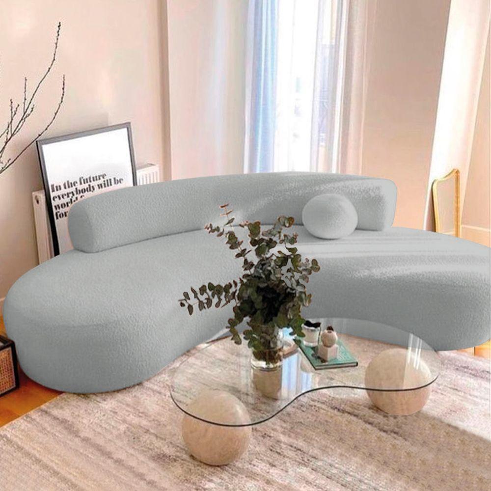 Sofá Curvo 3 Lugares Amsterdã 180cm Bouclé - Doce Sonho Móveis Cor Cinza - 9
