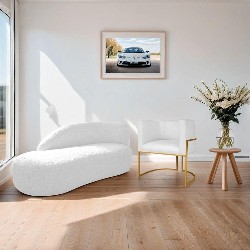Kit Divã Luna 185cm Lado Esquerdo E 01 Poltrona Base De Ferro Dourado Suede Cor Branco - 9