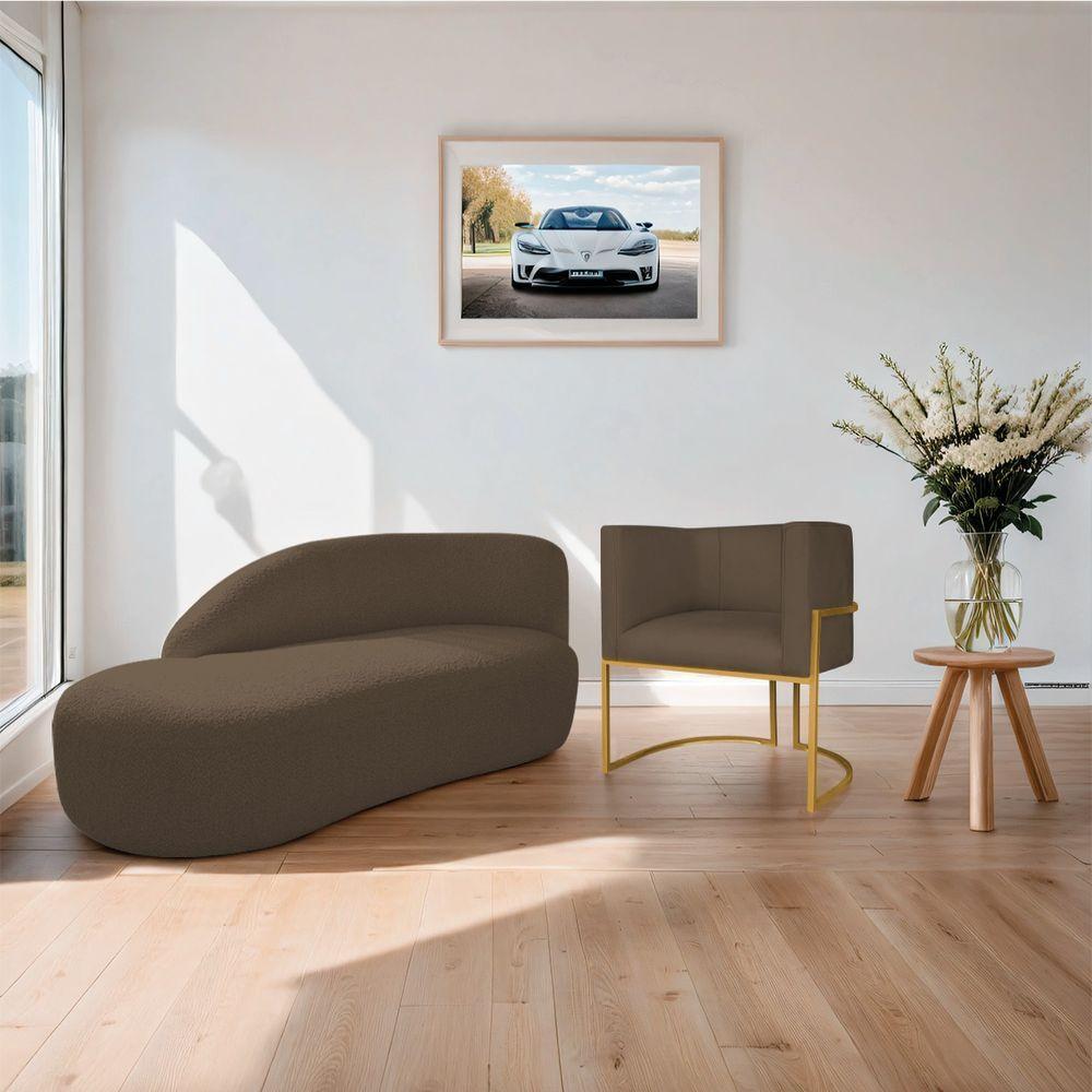 Kit Divã Luna 185cm Lado Esquerdo E 01 Poltrona Base De Ferro Dourado Suede Cor Marrom - 9