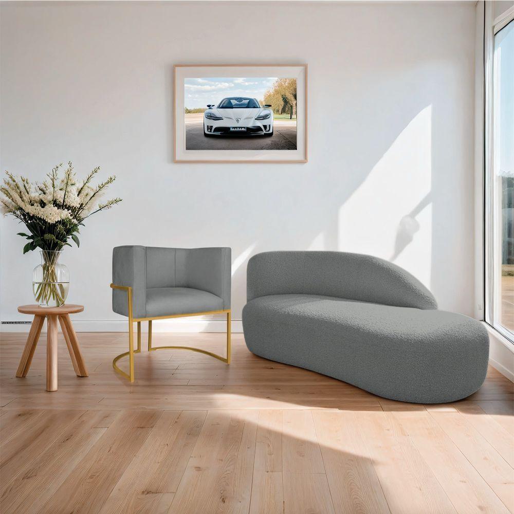 Kit Divã Luna 160cm Lado Direito E 01 Poltrona Base De Ferro Dourada Suede Cor Cinza - 6