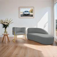 Kit Divã Luna 160cm Lado Direito E 01 Poltrona Base De Ferro Dourada Suede Cor Cinza - 6