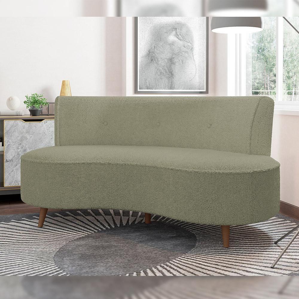 Sofá Chaise Living 2 Lugares 160cm Para Sala Istambul K01 Bouclê Verde - Lyam Decor - 6