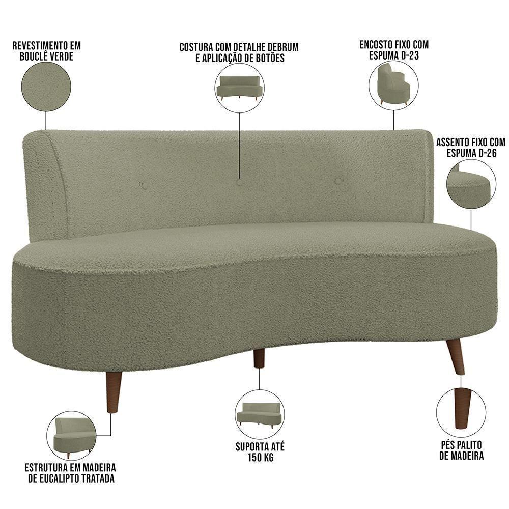 Sofá Chaise Living 2 Lugares 160cm Para Sala Istambul K01 Bouclê Verde - Lyam Decor - 7