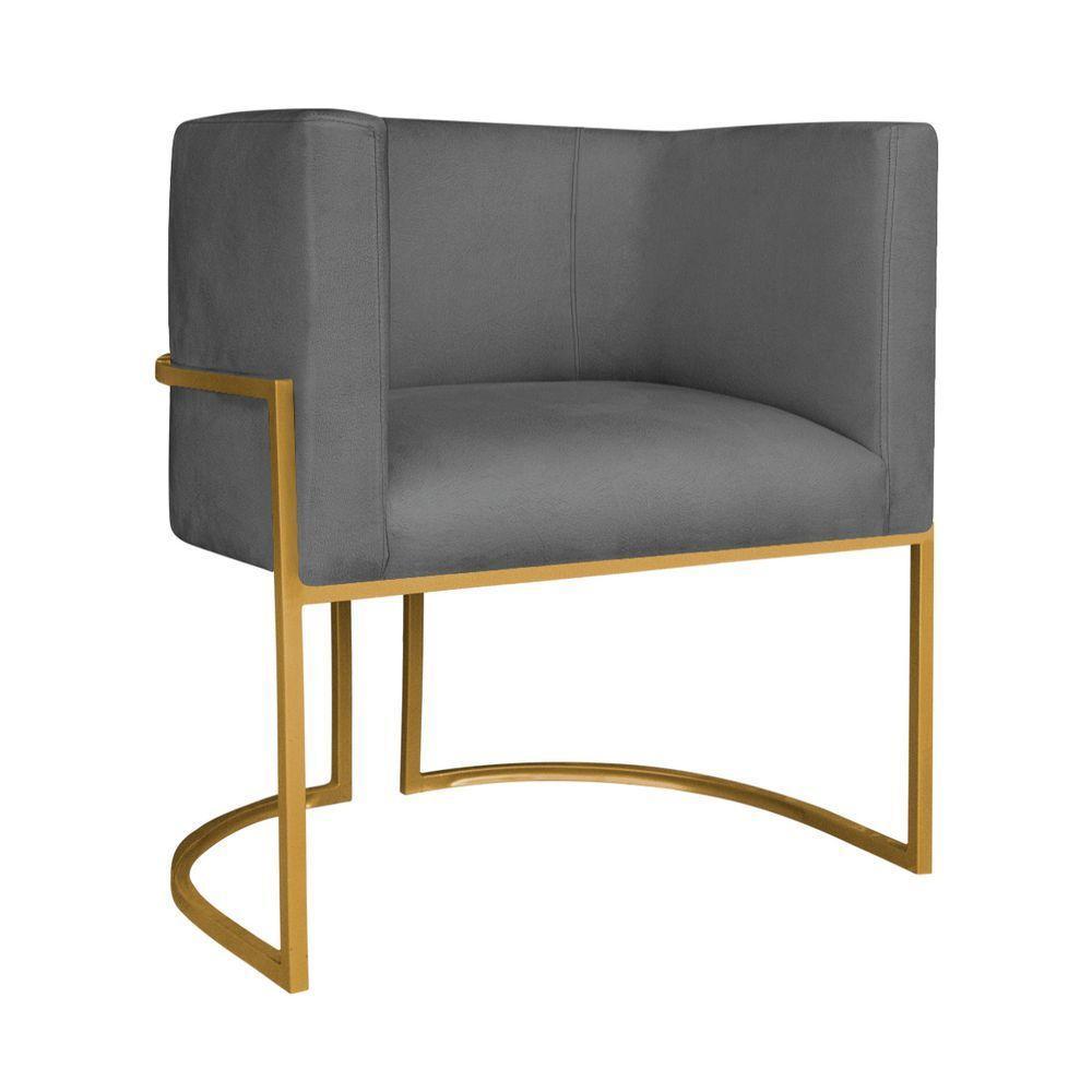 Kit Divã Luna 160cm Lado Direito E 01 Poltrona Base De Ferro Dourado Linho Cor Cinza Escuro - 7