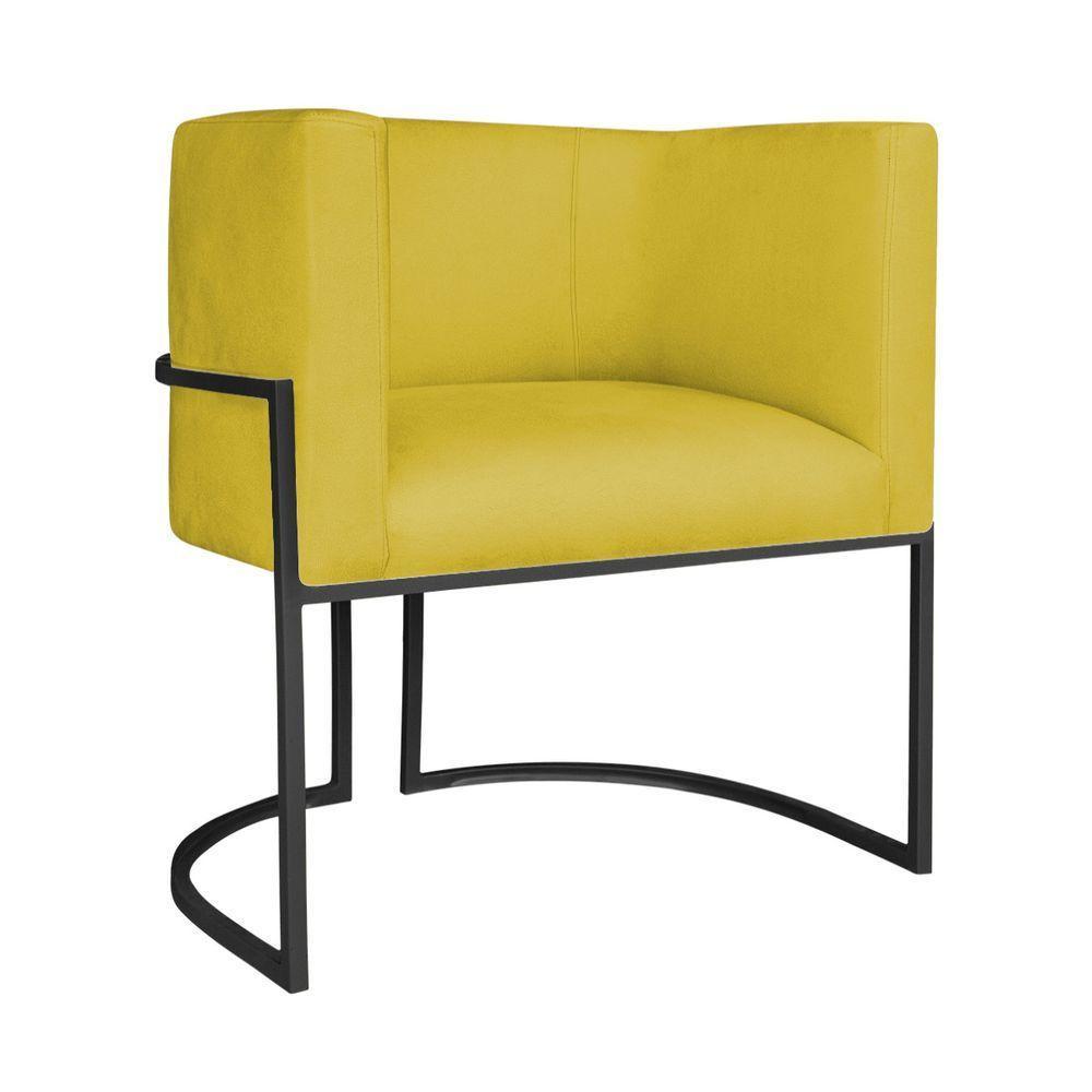 Kit Divã Luna 140cm Lado Esquerdo E 02 Poltronas Base De Ferro Preto Suede Cor Amarelo - 6