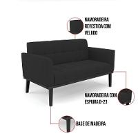 Sofá Namoradeira E 2 Poltronas Base De Madeira Preto Elisa Veludo D03 - D'rossi Cor Preto - 3