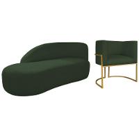 Kit Divã Luna 160cm Lado Esquerdo E 01 Poltrona Base De Ferro Dourado Linho Cor Verde - 1