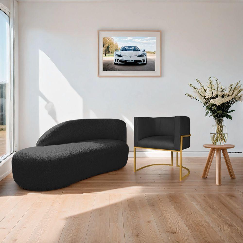 Kit Divã Luna 140cm Lado Esquerdo E 01 Poltrona Base De Ferro Dourado Suede Cor Preto - 5