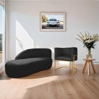 Kit Divã Luna 140cm Lado Esquerdo E 01 Poltrona Base De Ferro Dourado Suede Cor Preto - 5