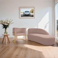 Kit Divã Luna 140cm Lado Direito E 01 Poltrona Base De Ferro Dourado Linho Cor Rosê - 9