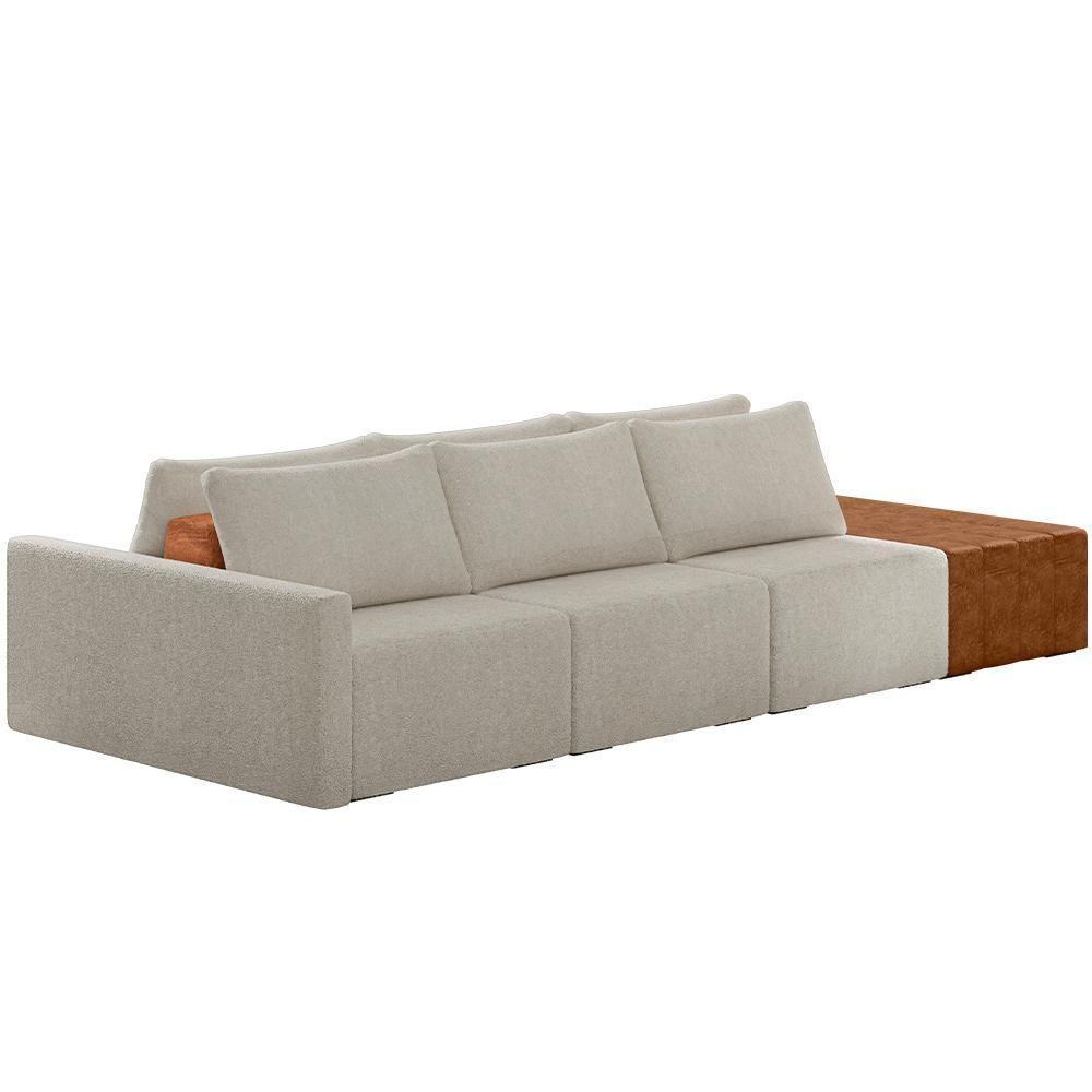 Sofá Ilha Modular Para Sala 312cm Com Puff Dublin K01 Bouclê Creme Sintético Caramelo - Lyam Decor - 1
