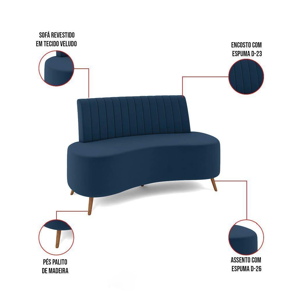 Sofá 2 Lugares Living 160cm Pé Palito Maraú Veludo K01 - D'rossi Cor Azul Marinho - 6