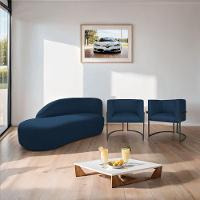 Kit Divã Luna 140cm Lado Esquerdo E 02 Poltronas Base De Ferro Preto Suede Cor Azul Marinho - 9