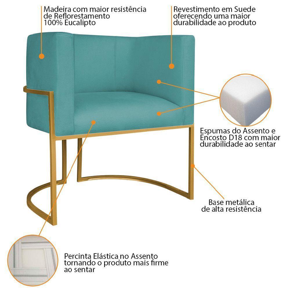 Kit Divã Luna 185cm Lado Esquerdo E 01 Poltrona Base De Ferro Dourado Suede Cor Azul Turquesa - 5