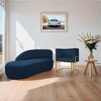 Kit Divã Luna 185cm Lado Esquerdo E 01 Poltrona Base De Ferro Dourado Suede Cor Azul Marinho - 6