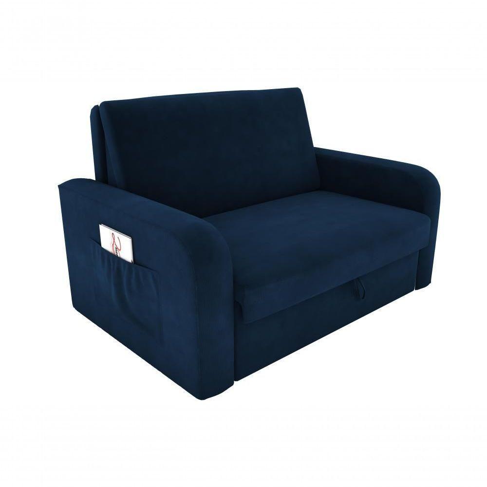 Sofá Cama Daiane 2 Lugares Com Baú Suede Azul Matrix - 1
