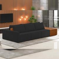 Sofá Ilha Modular Para Sala 312cm Com Puff Dublin K01 Veludo Preto Sintético Caramelo - Lyam Decor - 5