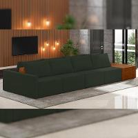Sofá Ilha Modular Para Sala 432cm Com Puff Dublin K01 Veludo Verde Sintético Caramelo - Lyam Decor - 6