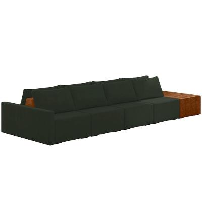 Sofá Ilha Modular Para Sala 392cm Com Puff Dublin K01 Veludo Verde Sintético Caramelo - Lyam Decor
