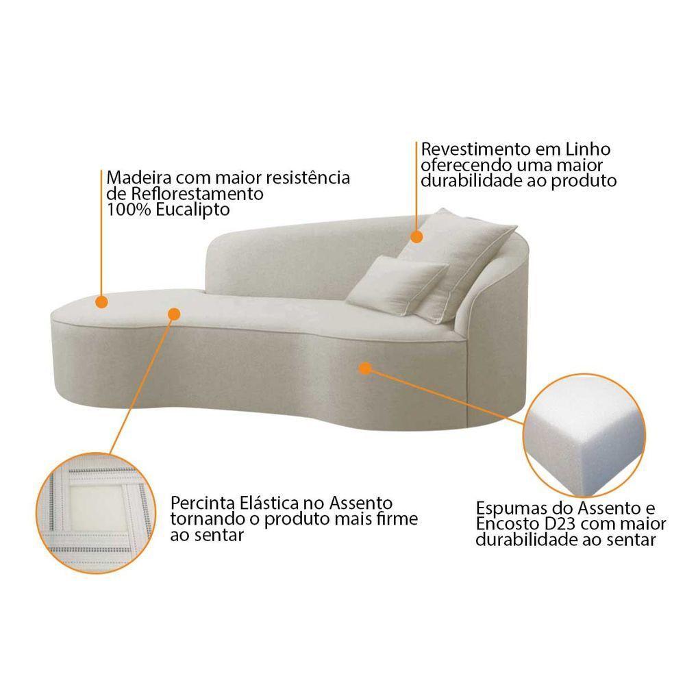 Divã Recamier Curvo Sala De Estar Recepção Lado Esquerdo Linho - Doce Sonho Móveis Cor Bege - 7
