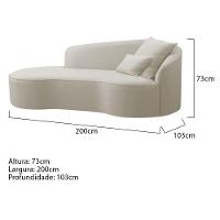 Divã Recamier Curvo Sala De Estar Recepção Lado Esquerdo Linho - Doce Sonho Móveis Cor Bege - 5