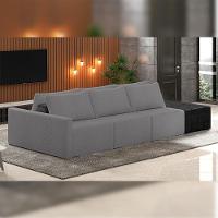 Sofá Ilha Modular Para Sala 312cm Com Puff Dublin K01 Bouclê Cinza E Sintético Preto - Lyam Decor - 6