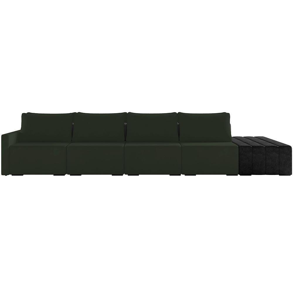 Sofá Ilha Modular Para Sala 432cm Com Puff Dublin K01 Veludo Verde E Sintético Preto - Lyam Decor - 2