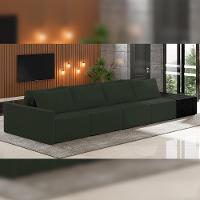 Sofá Ilha Modular Para Sala 432cm Com Puff Dublin K01 Veludo Verde E Sintético Preto - Lyam Decor - 3