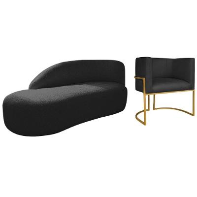Kit Divã Luna 185cm Lado Esquerdo E 01 Poltrona Base De Ferro Dourado Suede Cor Preto