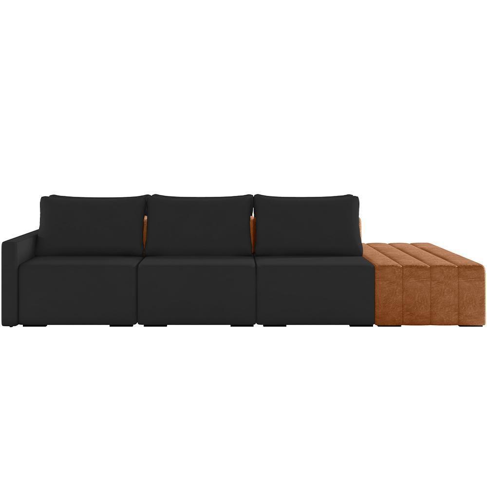 Sofá Ilha Modular Para Sala 342cm Com Puff Dublin K01 Veludo Preto Sintético Caramelo - Lyam Decor - 2
