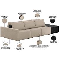 Sofá Ilha Modular Para Sala 342cm Com Puff Dublin K01 Linho Bege E Sintético Preto - Lyam Decor - 7