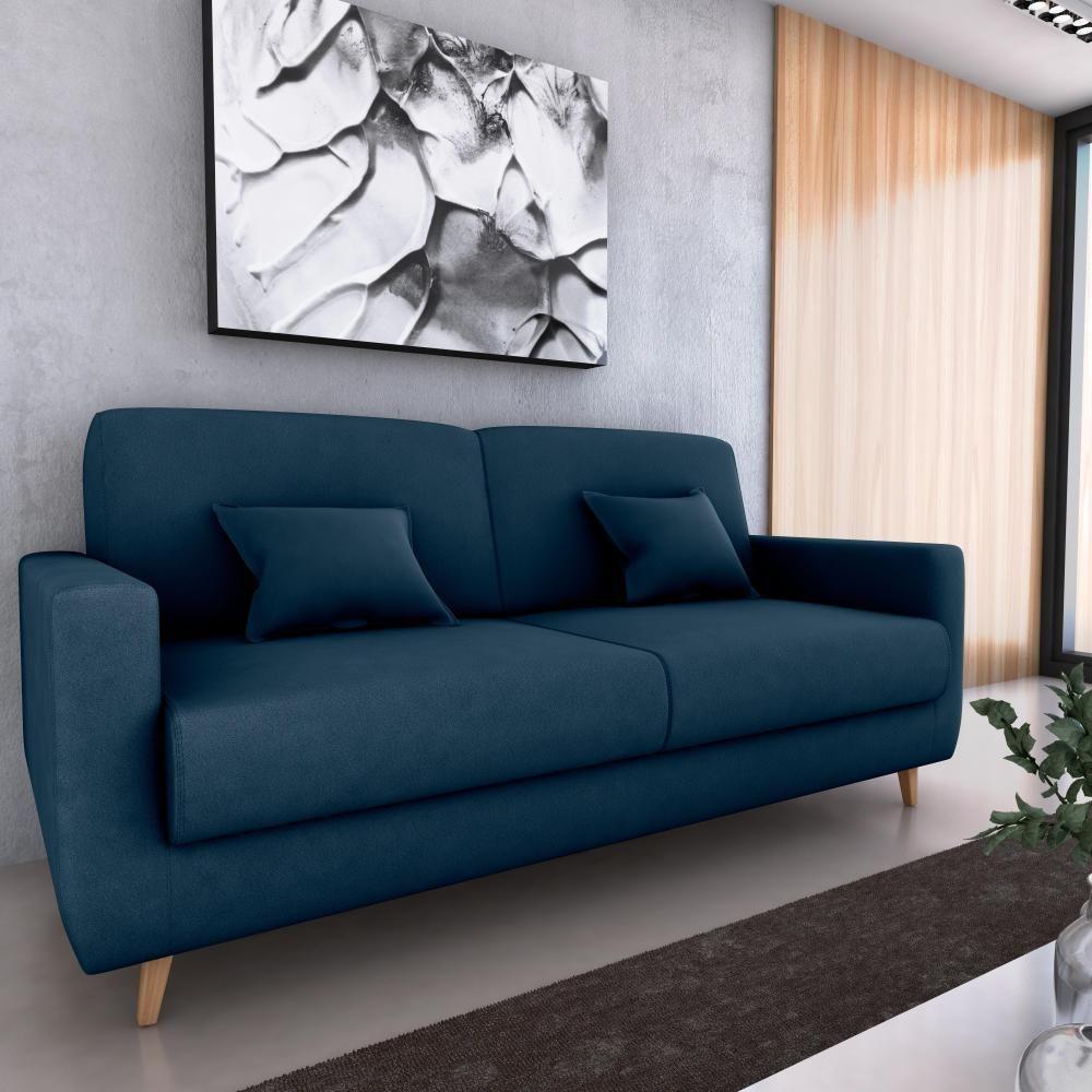 Sofá Cama Emília 2 Lugares 190cm Veludo Azul Matrix - 4