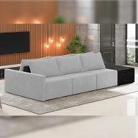 Sofá Ilha Modular Para Sala 312cm Com Puff Dublin K01 Veludo Cinza E Sintético Preto - Lyam Decor - 6