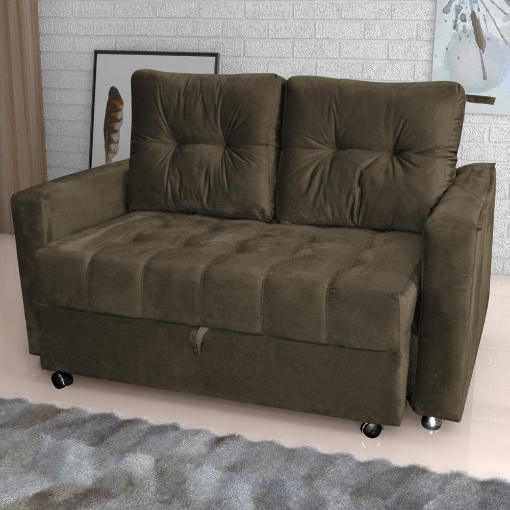 Sofá Cama Para Sala De Estar Cross Veludo Turkey Marrom - 1