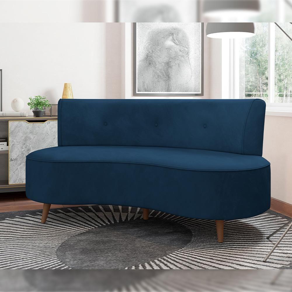 Sofá Chaise Living 2 Lugares 160cm Para Sala Istambul K01 Veludo Azul Marinho - Lyam Decor - 5